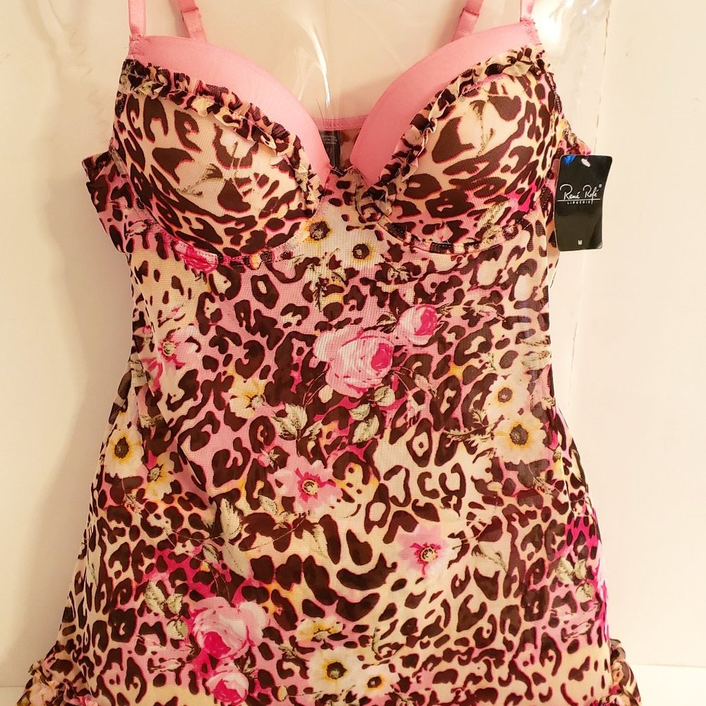 NWT Rene Rofe Leopard & Floral Chemise Lingerie